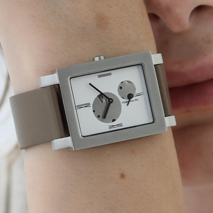 Unisex Rectangular Watch, Leather Band, Split Second | NO MONDAY