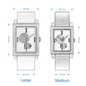 Rectangular Silver Watch, Split Second, Black Leather | NO MONDAY 